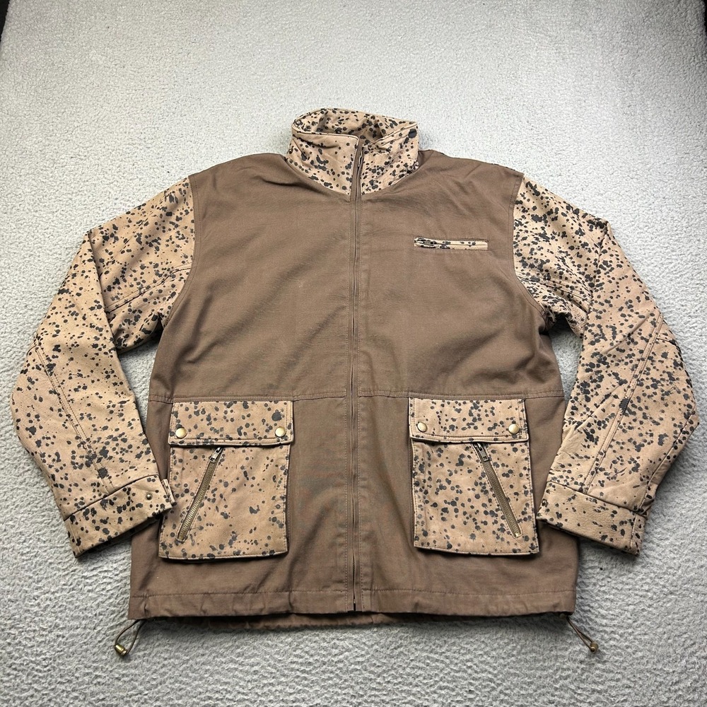 Loro Piana Jacket Mens Brown Canvas Leather Storm System Speckled Camo Field L